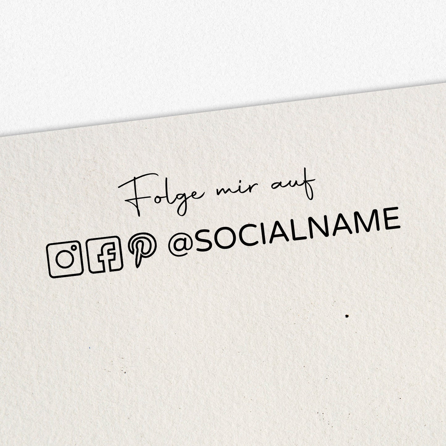 Social Media Stempel mit 3 Icons und zusätzlicher Textzeile als Holzstempel