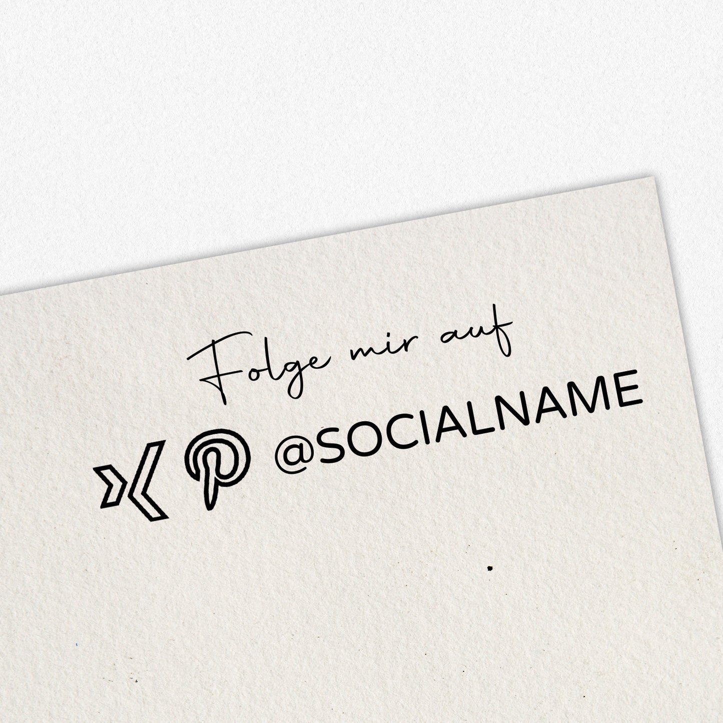 Social Media Stempel mit 2 Icons und zusätzlicher Textzeile als Holzstempel