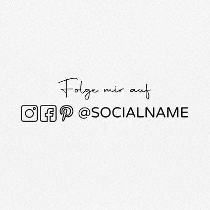 Social Media Stempel mit 3 Icons und zusätzlicher Textzeile als Holzstempel