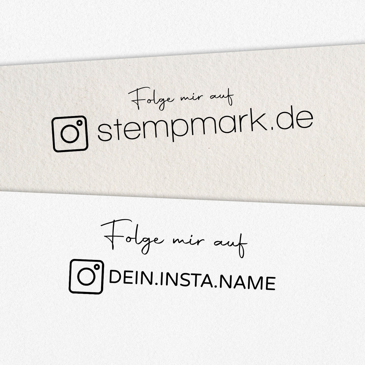 Personalisierter Instagram Stempel mit zusätzlicher Textzeile als Holzstempel