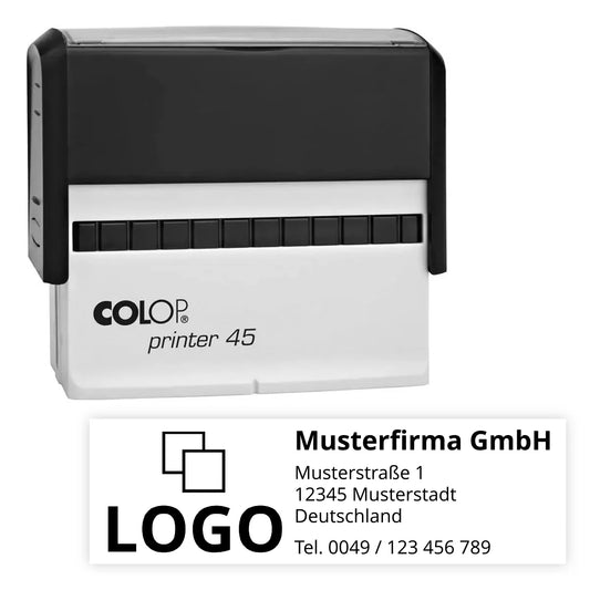 Colop Printer 45 - Breiter Adressstempel mit Logo und Kontaktdaten