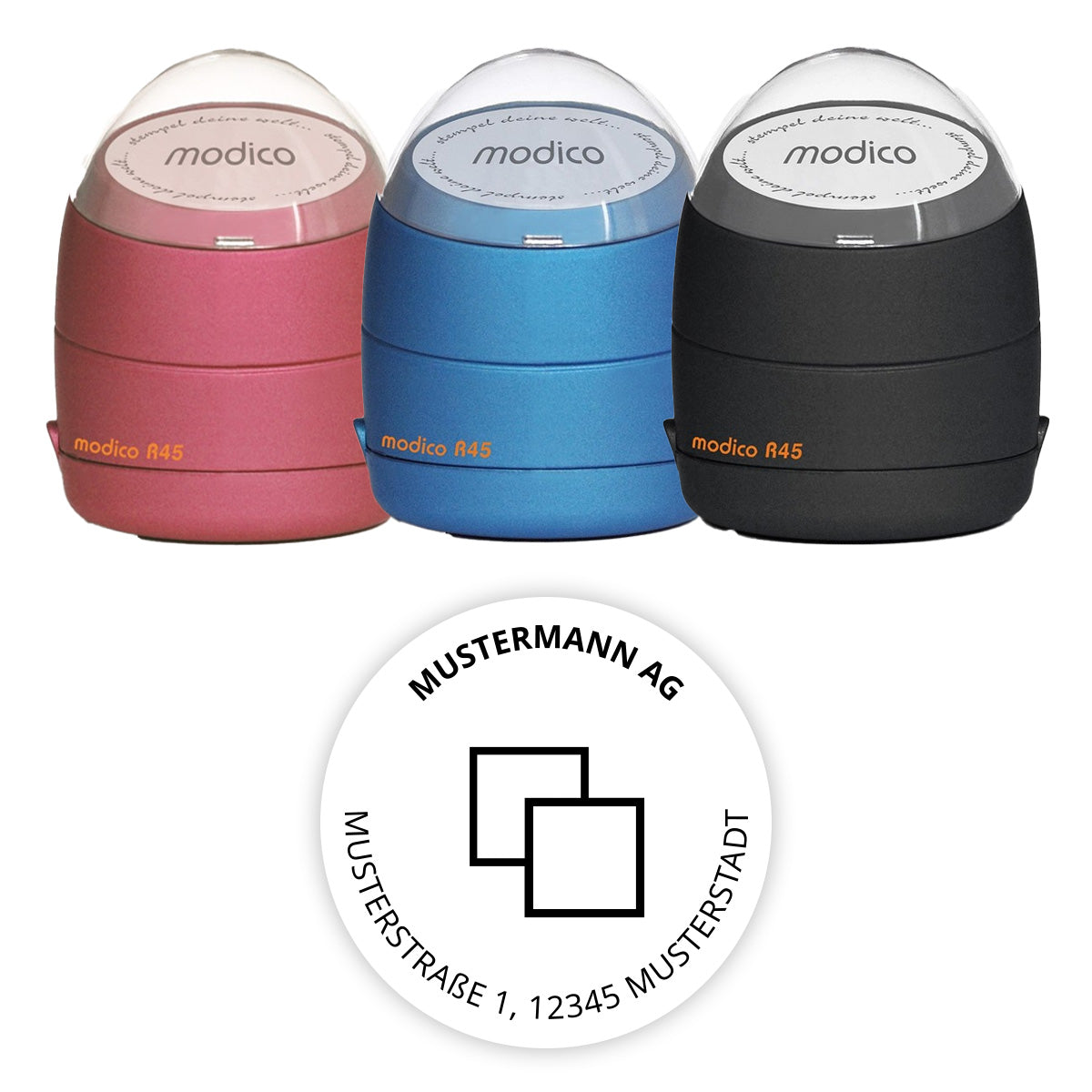 Runder Adressstempel mit Logo - Modico R45 Flashstempel