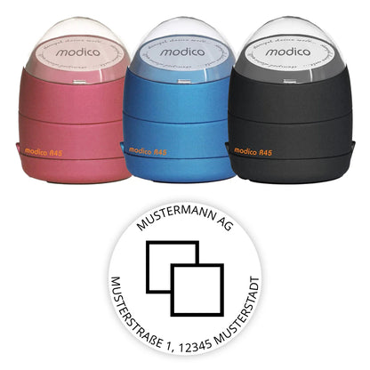 Modico R45 Flashstempel - Runder Adressstempel mit mittig platziertem Logo